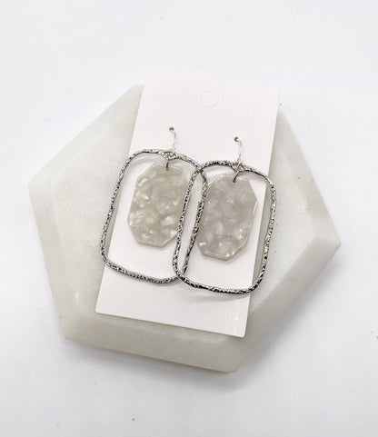 BAUBLES by B Ivory and Silver Acrylic Chandelier Earrings