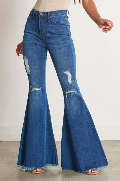 VIBRANT M.I.U. High-Waisted Distressed Flare Denim Jeans