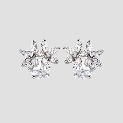 Zircon 925 Sterling Silver Flower Stud Earrings