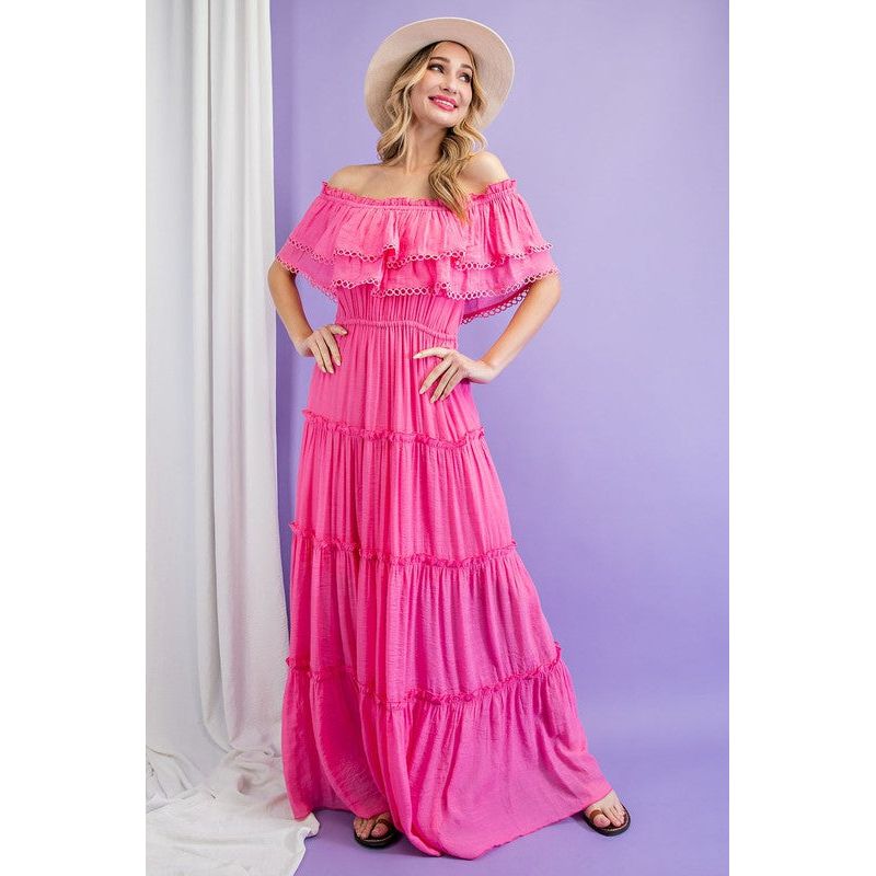 EESOME Off-the-Shoulder Ruffle Casual Maxi Dress