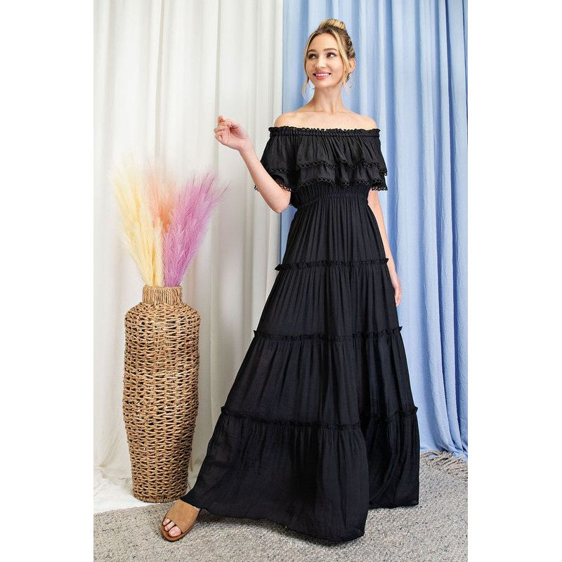 EESOME Off-the-Shoulder Ruffle Casual Maxi Dress