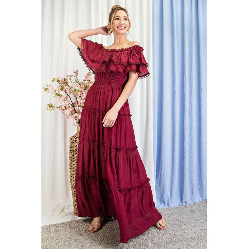 EESOME Off-the-Shoulder Ruffle Casual Maxi Dress