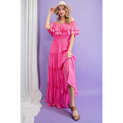 EESOME Off-the-Shoulder Ruffle Casual Maxi Dress