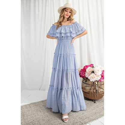 EESOME Off-the-Shoulder Ruffle Casual Maxi Dress