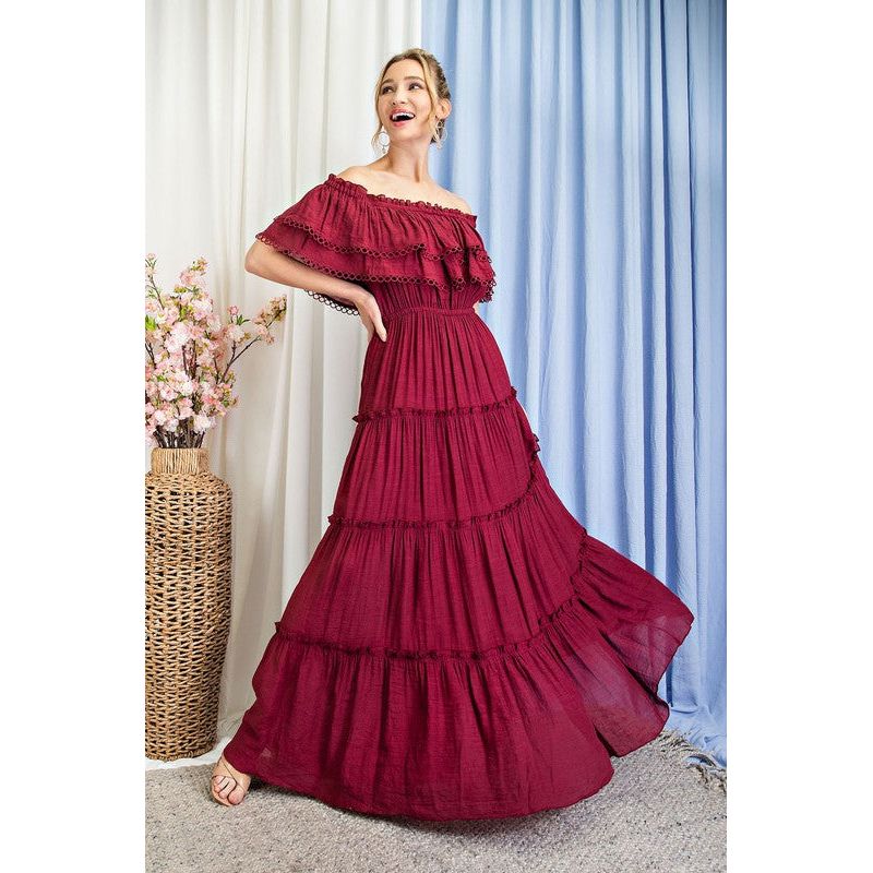 EESOME Off-the-Shoulder Ruffle Casual Maxi Dress