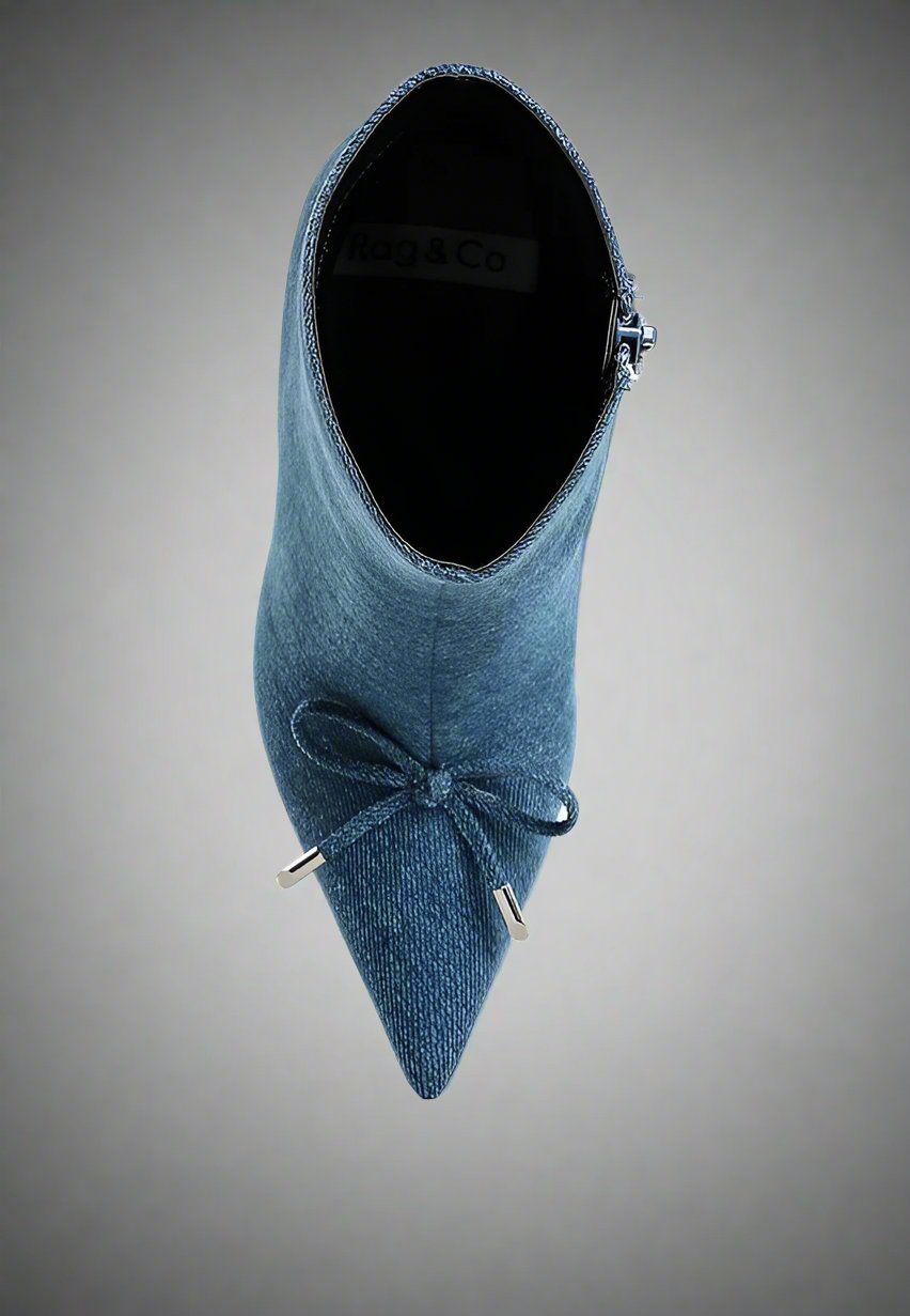 RAG & Co. Flapper Bow Detail Denim Ankle Boots