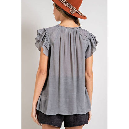 EESOME Tiered Ruffle Sleeve Blouse