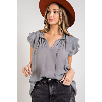 EESOME Tiered Ruffle Sleeve Blouse