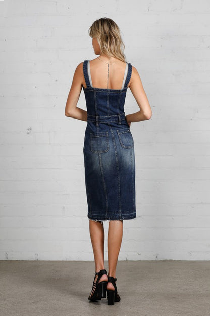 DENIM LAB USA Buttoned-front Denim Suspenders Dress