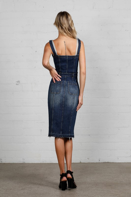 DENIM LAB USA Buttoned-front Denim Suspenders Dress