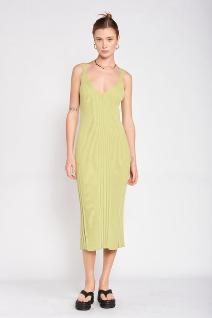 EMORY PARK V Neck Ribbed Midi Dress with Open Back