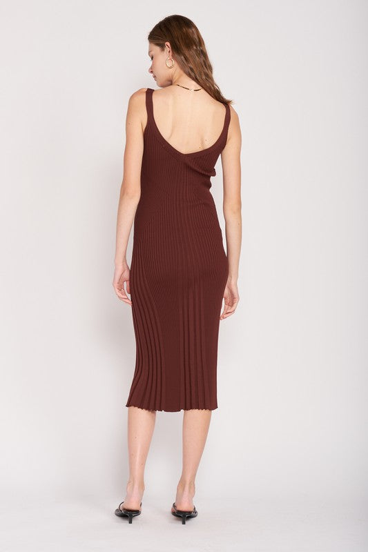 EMORY PARK V Neck Ribbed Midi Dress with Open Back