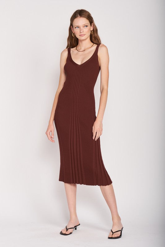 EMORY PARK V Neck Ribbed Midi Dress with Open Back