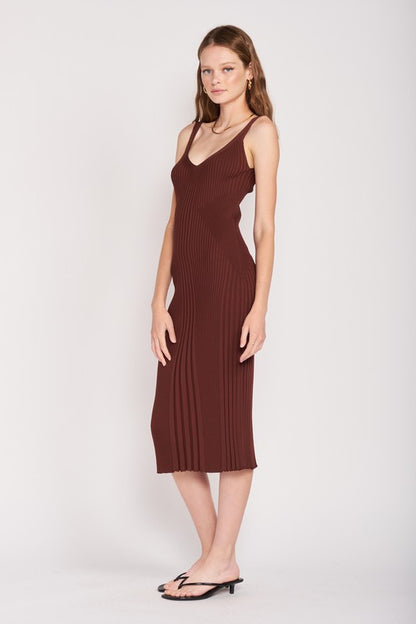 EMORY PARK V Neck Ribbed Midi Dress with Open Back