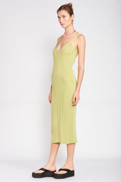 EMORY PARK V Neck Ribbed Midi Dress with Open Back