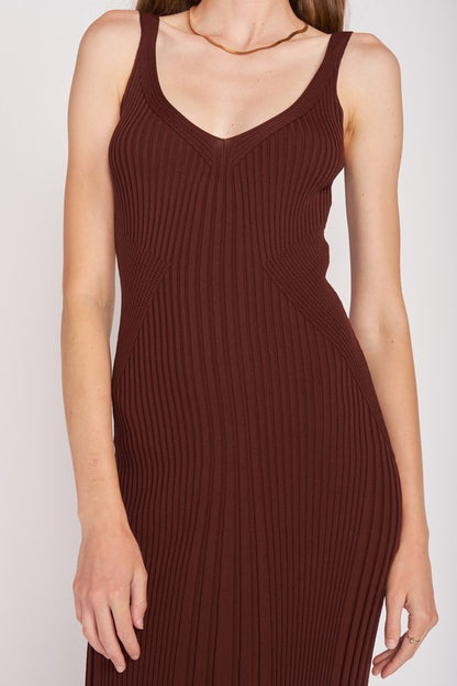 EMORY PARK V Neck Ribbed Midi Dress with Open Back