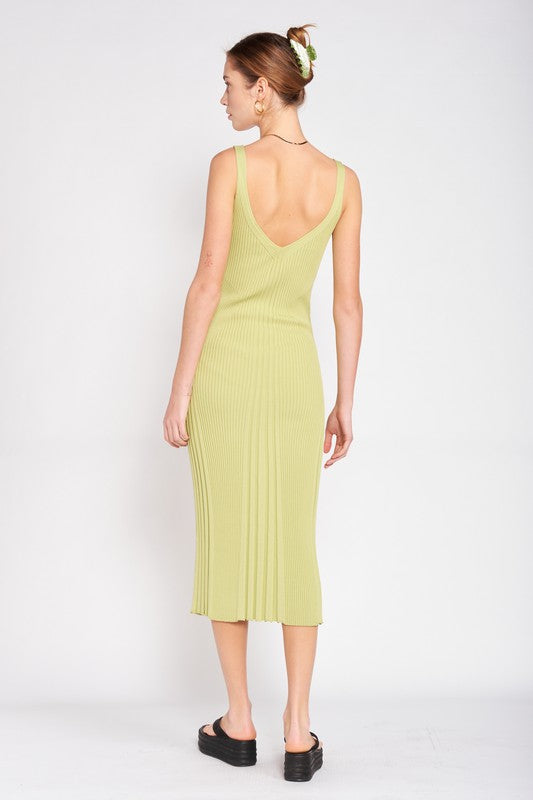 EMORY PARK V Neck Ribbed Midi Dress with Open Back