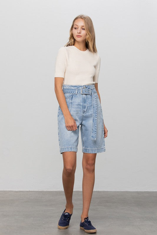 INSANE GENE Belted Denim Bermudas