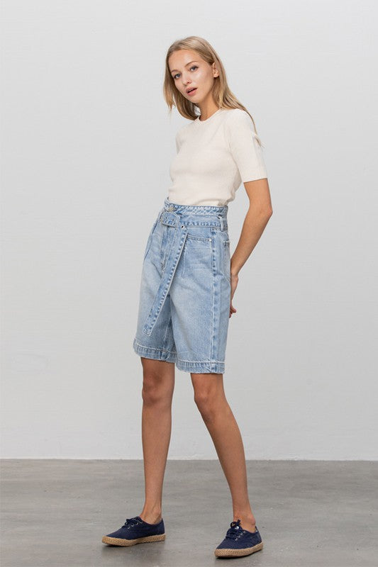 INSANE GENE Belted Denim Bermudas