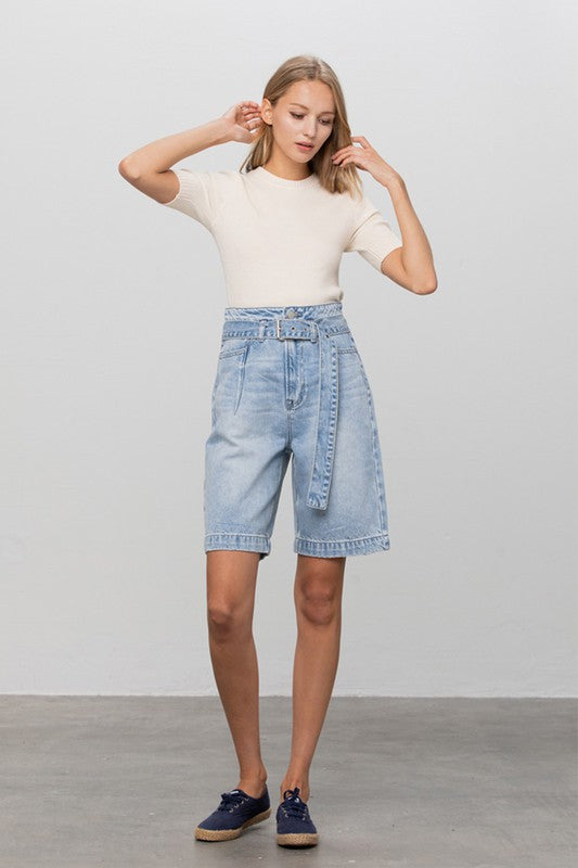 INSANE GENE Belted Denim Bermudas