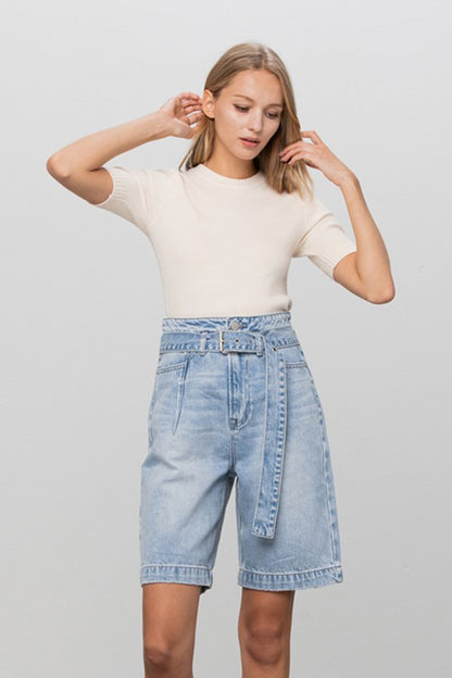 INSANE GENE Belted Denim Bermudas