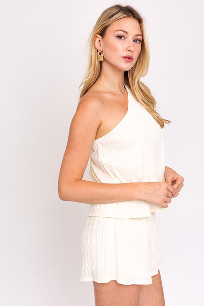 GILLI Cream One - Shoulder Layered Top Romper