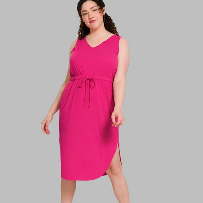 ZENANA Plus Poly Cotton Drawstring waist Curved Hem Dress