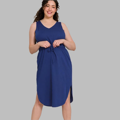 ZENANA Plus Poly Cotton Drawstring waist Curved Hem Dress