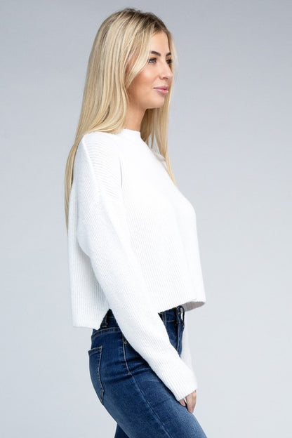 AMBIANCE APPAREL Mock Neck Cropped Pullover Knit Sweater