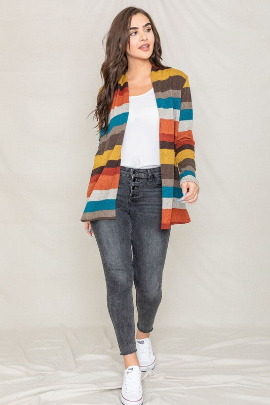 EG FASHION Stripe Elbow Patch Cardigan