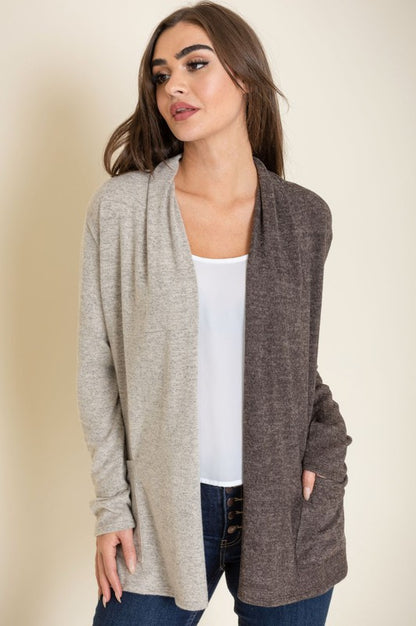 EG FASHION Plus-size Two Tone Open-front Cardigan