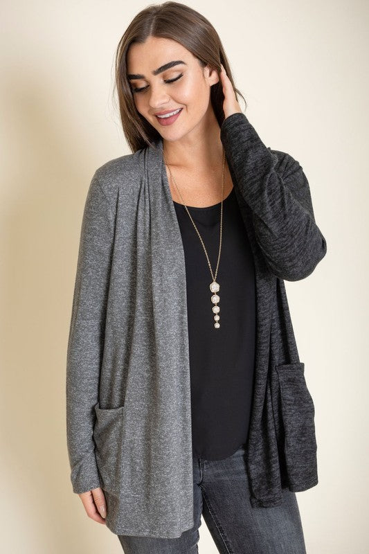 EG FASHION Plus-size Two Tone Open-front Cardigan