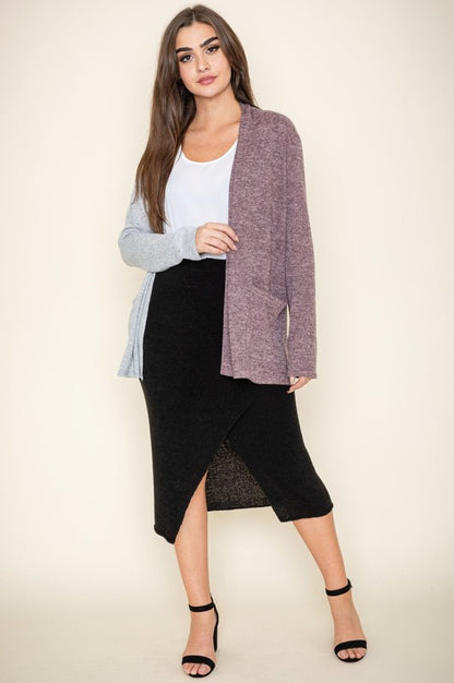 EG FASHION Plus-size Two Tone Open-front Cardigan