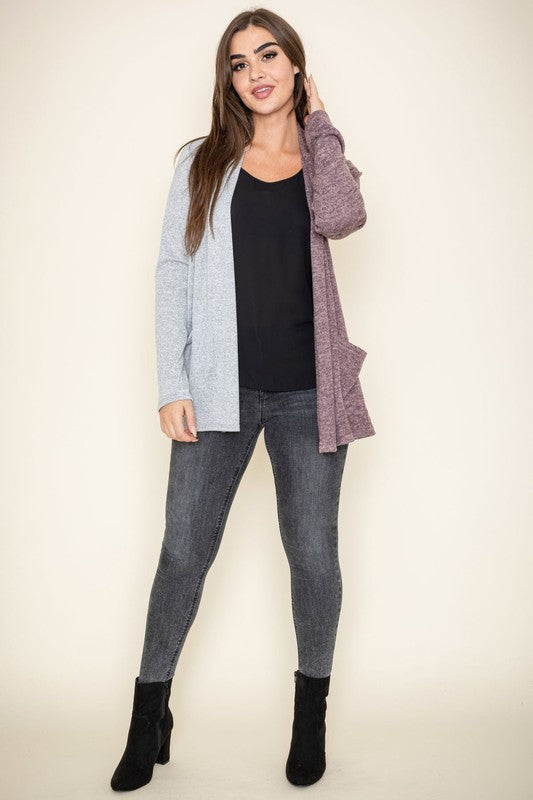 EG FASHION Plus-size Two Tone Open-front Cardigan