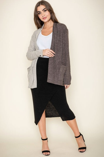 EG FASHION Plus-size Two Tone Open-front Cardigan