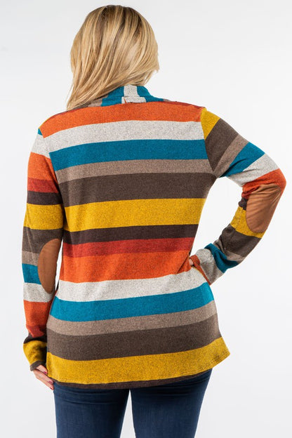 EG FASHION Stripe Elbow Patch Cardigan