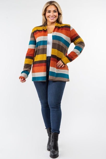 EG FASHION Stripe Elbow Patch Cardigan