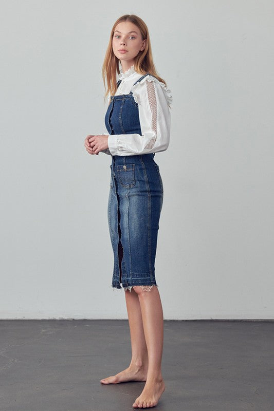 INSANE GENE Buttoned-front Midi Denim Overall Dress