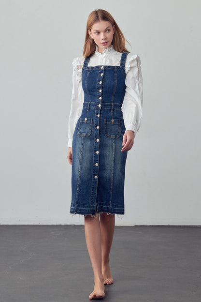 INSANE GENE Buttoned-front Midi Denim Overall Dress