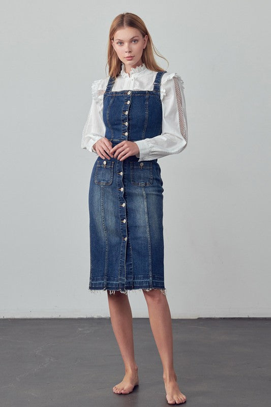 INSANE GENE Buttoned-front Midi Denim Overall Dress