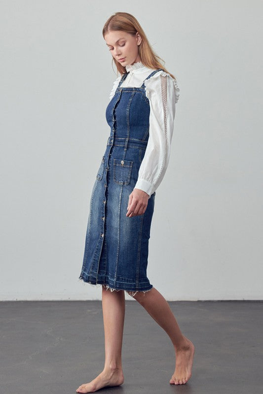 INSANE GENE Buttoned-front Midi Denim Overall Dress