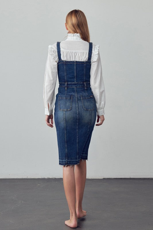 INSANE GENE Buttoned-front Midi Denim Overall Dress