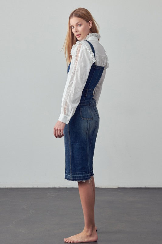 INSANE GENE Buttoned-front Midi Denim Overall Dress