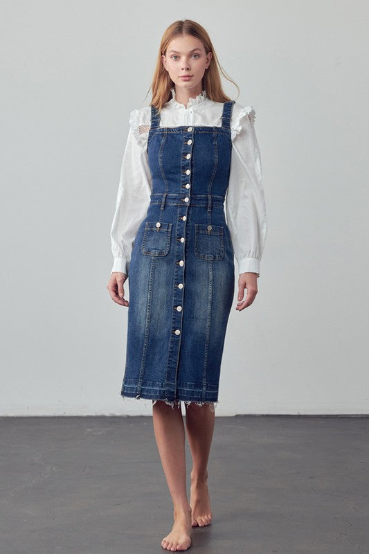 INSANE GENE Buttoned-front Midi Denim Overall Dress