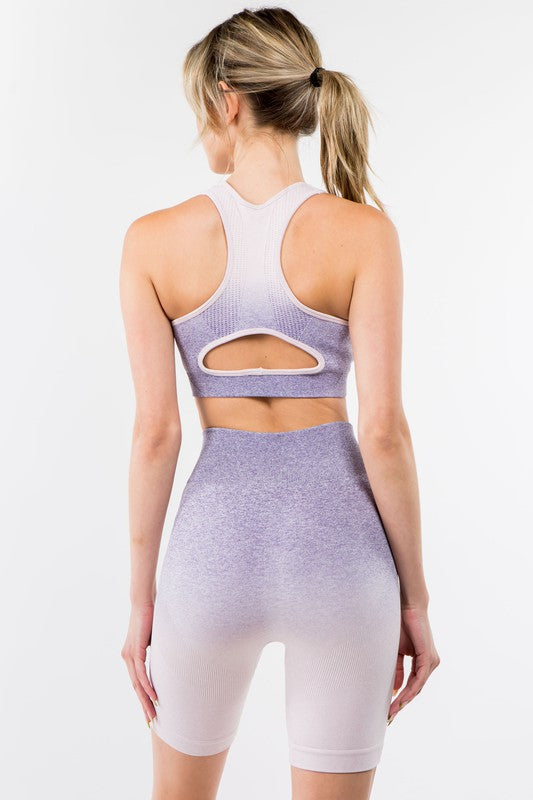 OTOS ACTIVE 2 Piece Lavendar Ombre Seamless Biker Short Set