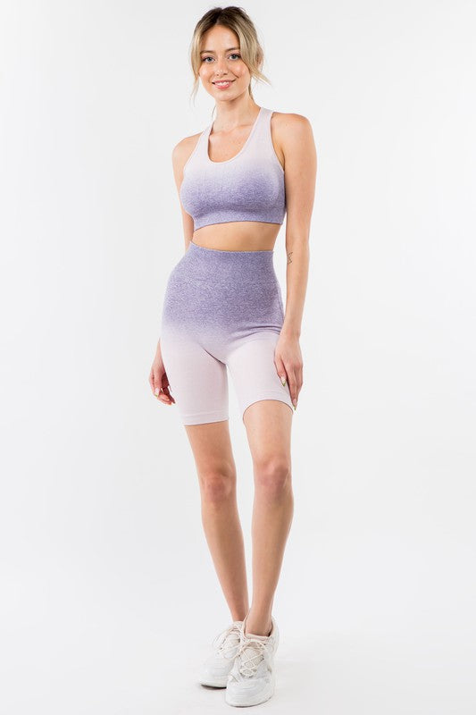 OTOS ACTIVE 2 Piece Lavendar Ombre Seamless Biker Short Set