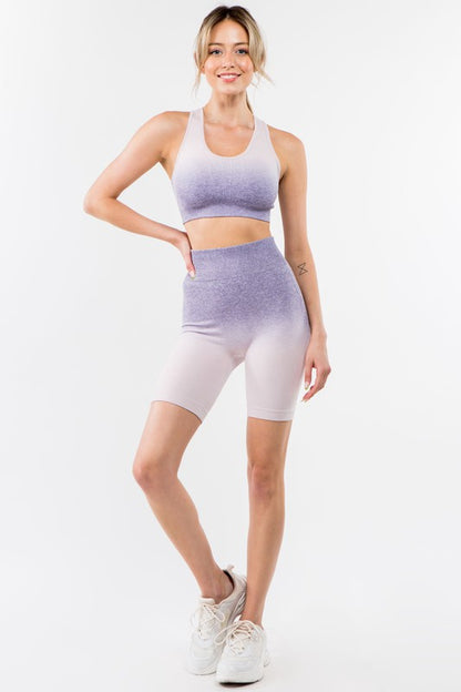 OTOS ACTIVE 2 Piece Lavendar Ombre Seamless Biker Short Set