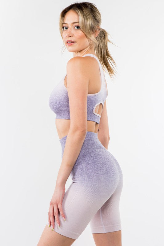 OTOS ACTIVE 2 Piece Lavendar Ombre Seamless Biker Short Set