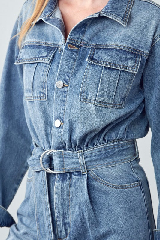 INSANE GENE Belted Denim Jumpsuit