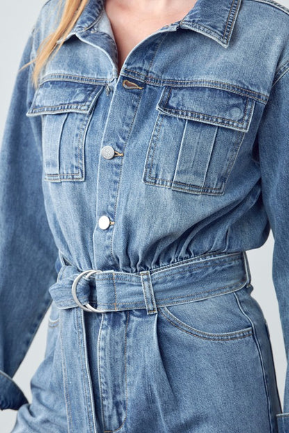 INSANE GENE Belted Denim Jumpsuit